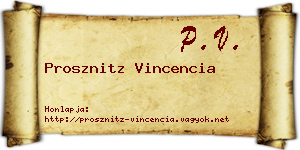Prosznitz Vincencia névjegykártya